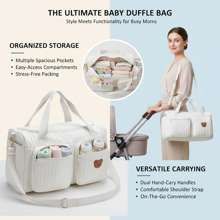 Baby-Wickeltaschen mit Wickelstation, Mama-Baby-Reisetasche – gesteppte Wickeltasche mit grossem Fas
