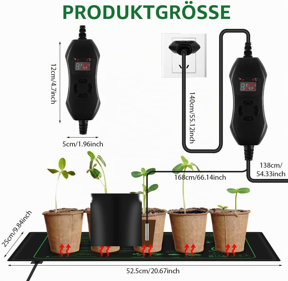 50W Heizmatte Pflanzen mit Thermostat - Schnelle Erwärmun, Feuerschutz, Wasserdicht - Sämlinge Heizm