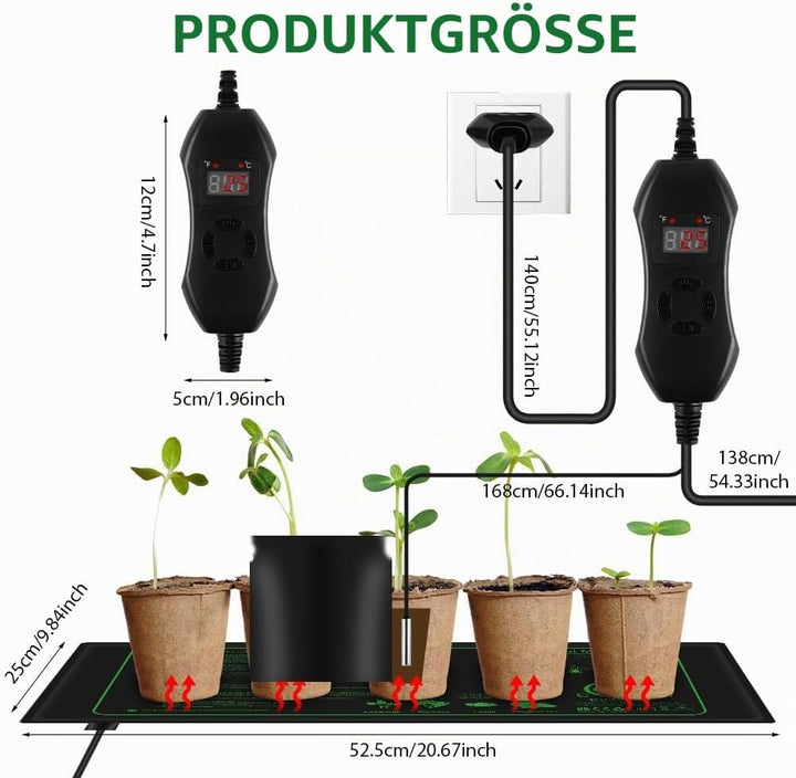 50W Heizmatte Pflanzen mit Thermostat - Schnelle Erwärmun, Feuerschutz, Wasserdicht - Sämlinge Heizm