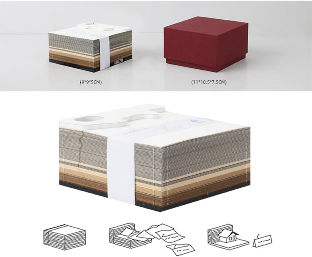 3D-Notizblock, 2024 Tischkalender-Notizblock, 3D-Magic Castle-Wochenkalender mit Licht und Stifthalt
