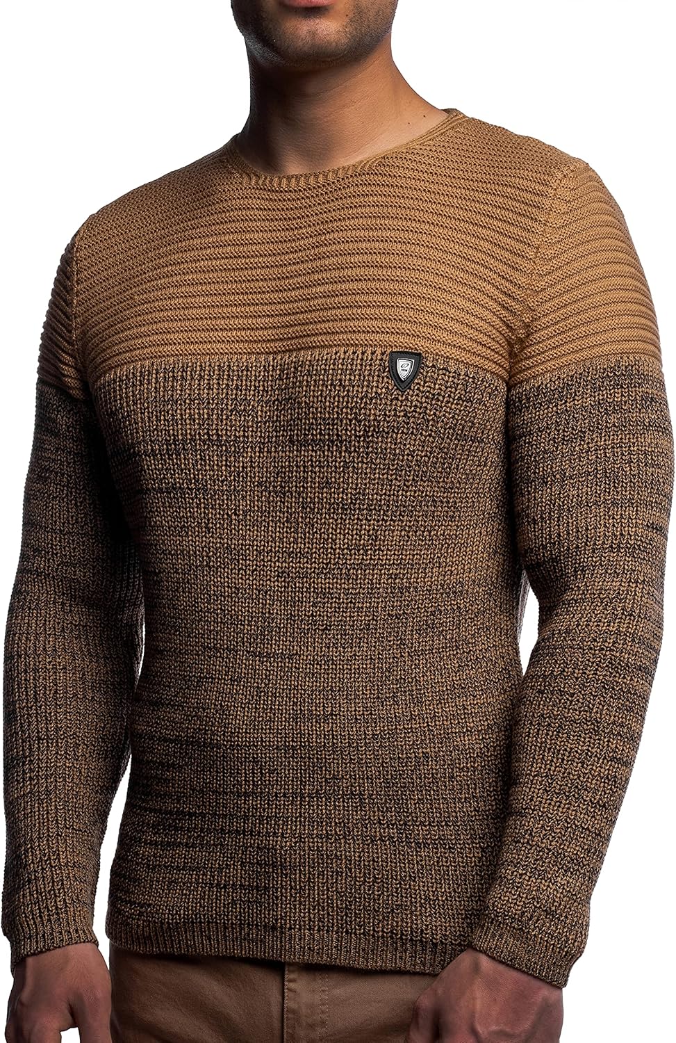 Karl´s People Herren Strick-Pullover Rundhals mit Logopatch | Männer Winter-Pullover |stylischer Her