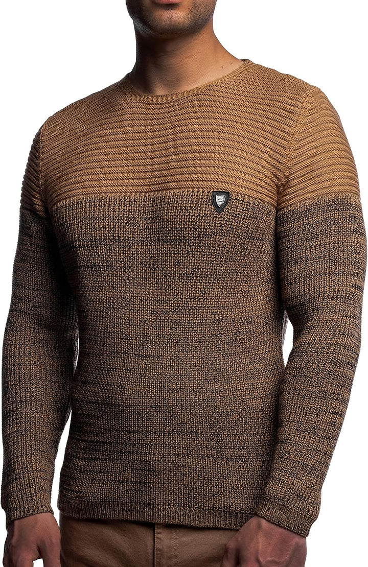 Karl´s People Herren Strick-Pullover Rundhals mit Logopatch | Männer Winter-Pullover |stylischer Her