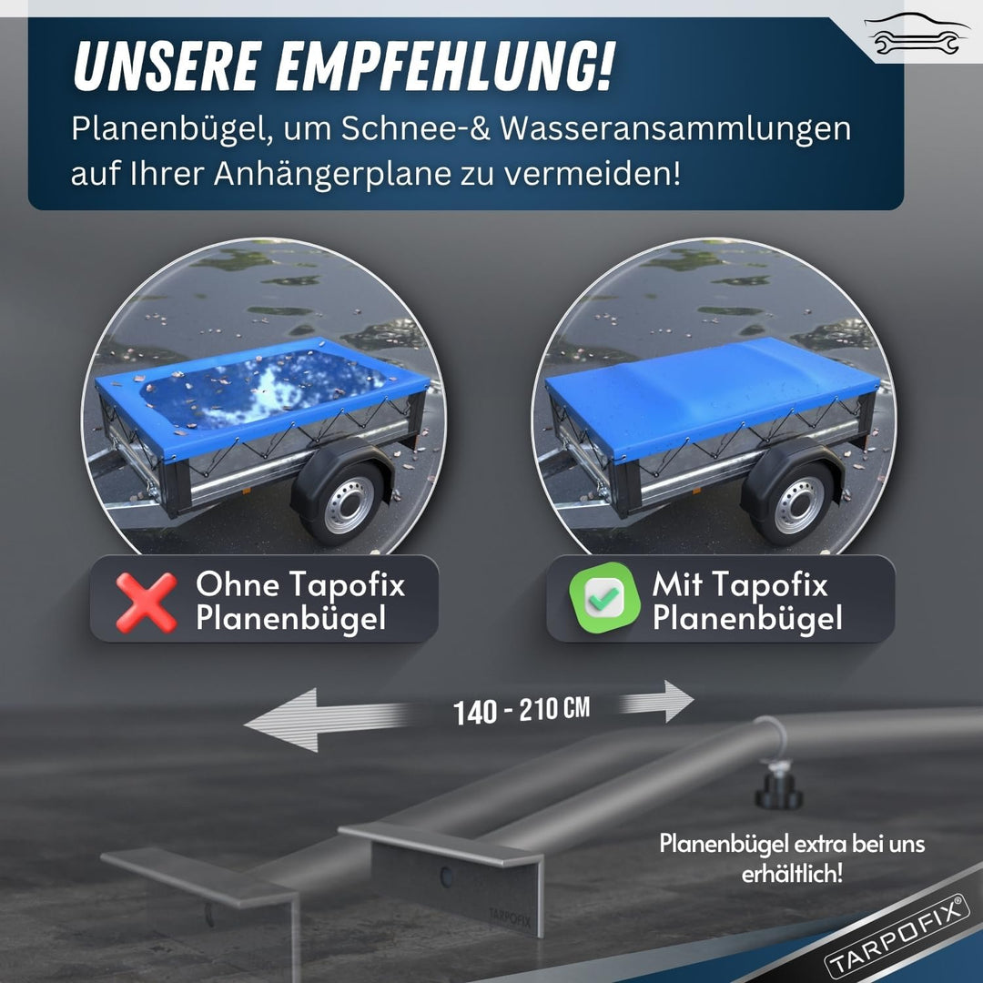 Tarpofix® Anhängerplane Flachplane 256x145x8 cm - randverstärkte Anhänger Plane - langlebige Anhänge