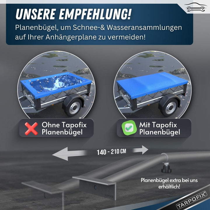 Tarpofix® Anhängerplane Flachplane 256x145x8 cm - randverstärkte Anhänger Plane - langlebige Anhänge
