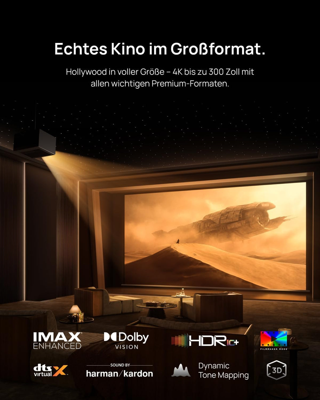 XGIMI Titan Noir 4K Heimkino Beamer, RGB Triple Laser 3D Projektor | 4800 ISO Lumen, 7000:1 Nativer