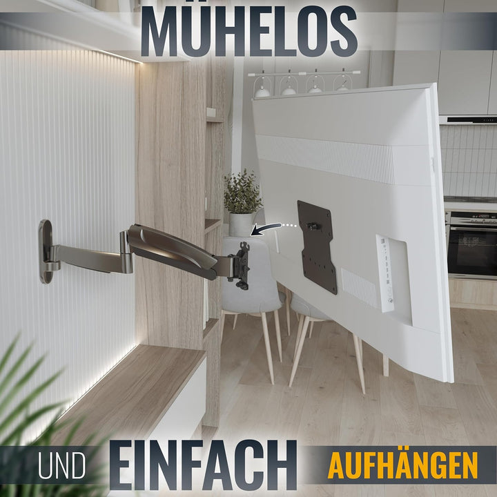 RICOO TV Monitor Wandhalterung Schwenkbar Gasdruckfeder für 27-47 Zoll, Universal TV Halterung S2722