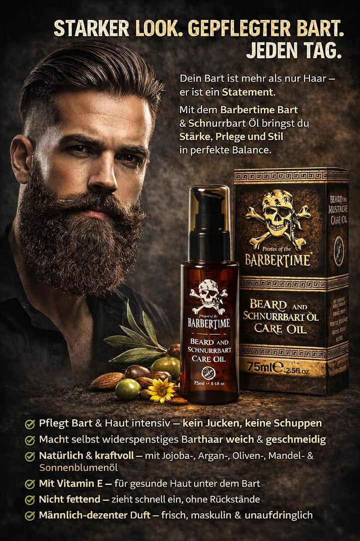 Bart & Schnurrbart Öl 75ml | Bartpflege mit Argan-, Jojoba-, Mandel-, Oliven- & Sonnenblumenöl | Wei