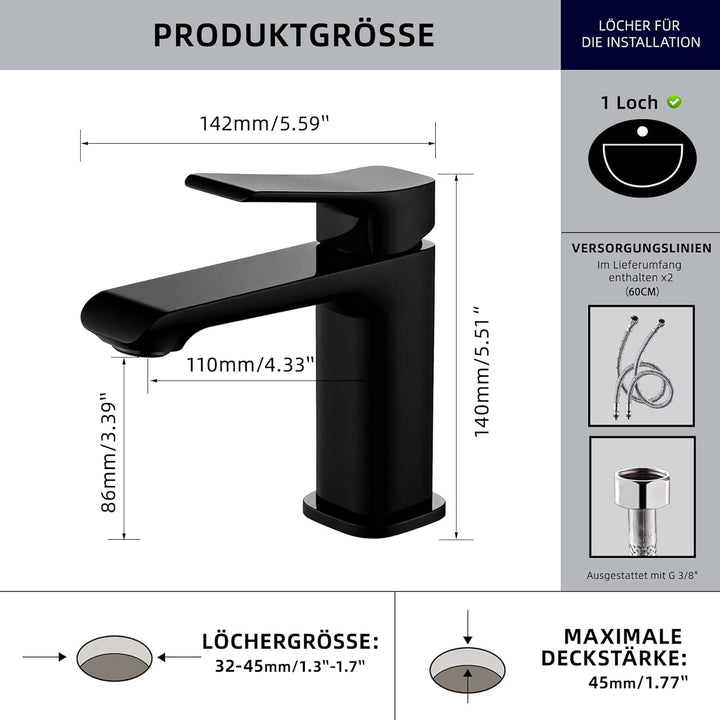 BELZ Wasserhahn Bad,Waschtischarmatur Einhandmischer Armatur Waschbecken mit Auslauf Höhe 82 MM,Wass