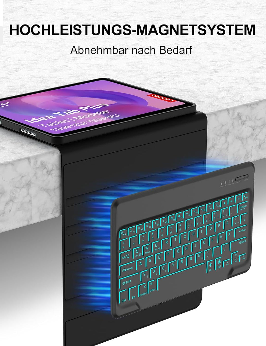 Für Idea Tab Plus 12.1" Tastaturhülle mit Beleuchtung QWERTZ Schwarz Idea Tab Plus 12,1" (2025) TB36