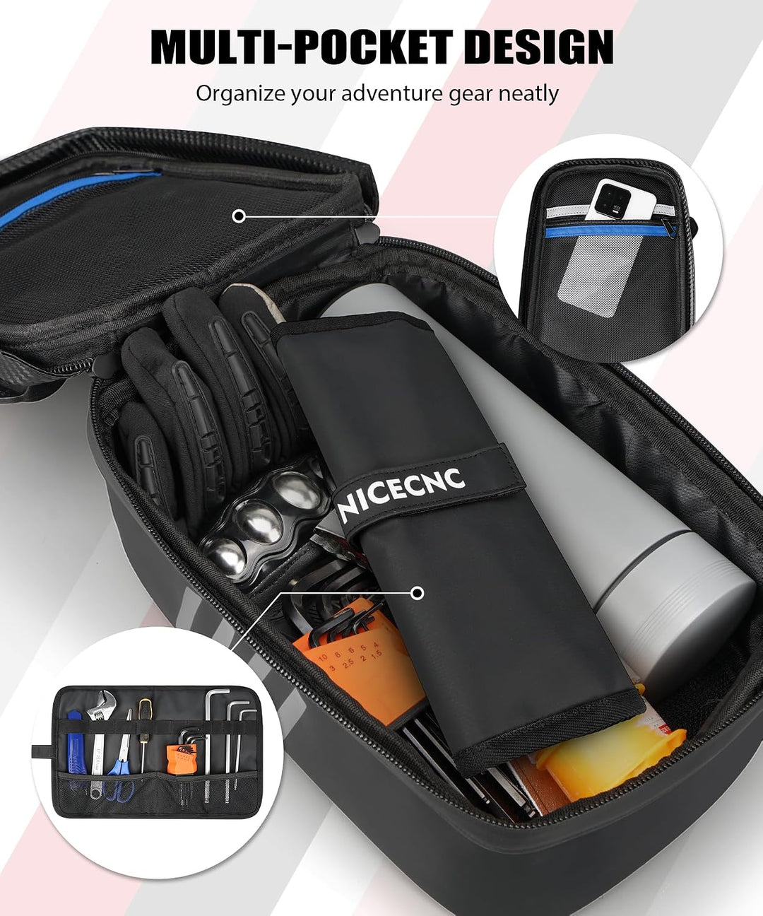 NICECNC Motorrad-Heckkotflügeltasche, Dirt-Bike-Tasche, Rücksitz mit Werkzeug-Rolltasche, Dirt-Bike-