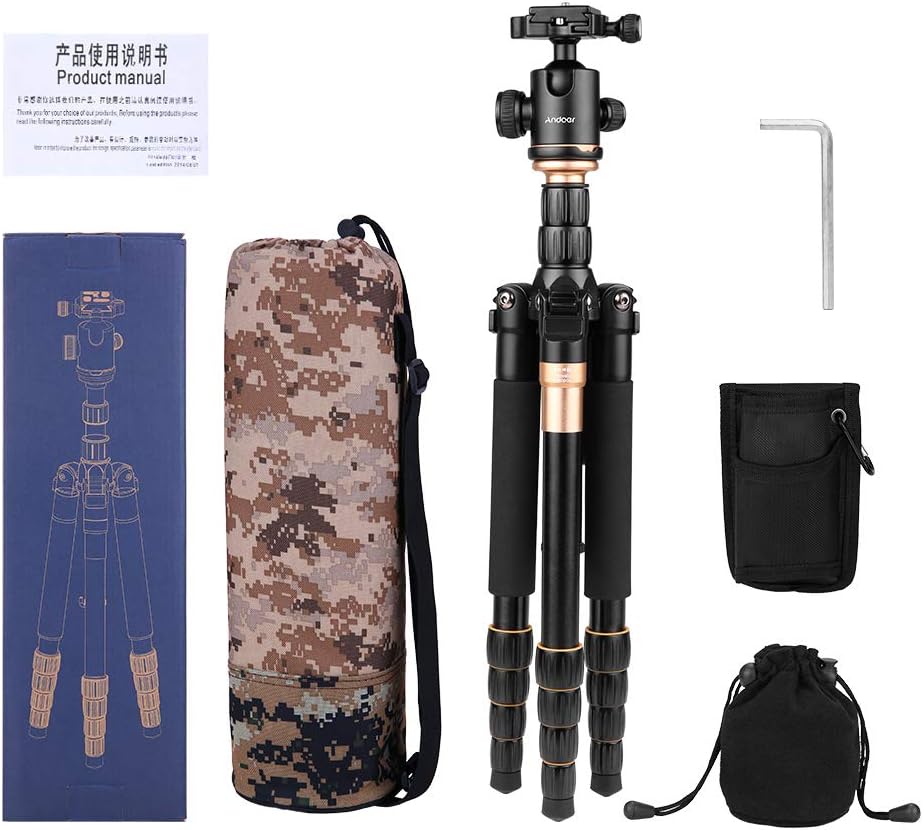Andoer Q 666 Pro DSLR Kamera-Stativ Einbeinstativ Kugelkopf Veränderbar Tragbare Compact Reisenstati