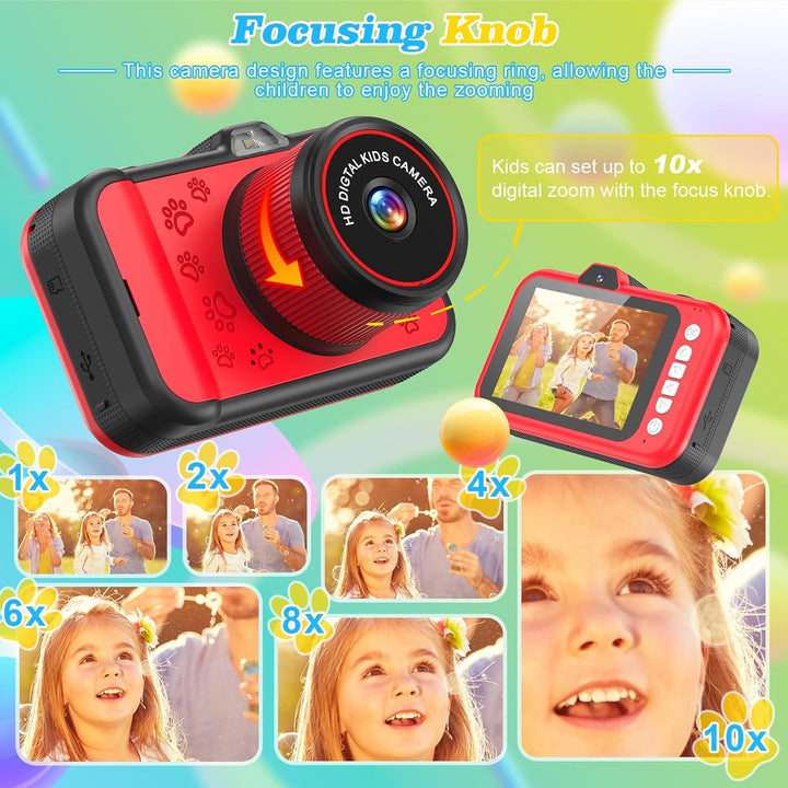 Kinderkamera mit 3,5" Grossem Display, 360° Drehbarem Zoomobjektiv, LED-Blitz & 32GB Karte Kinder vo