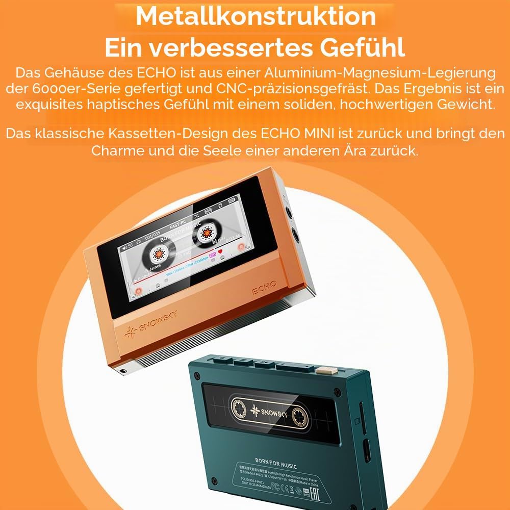 FiiO Echo Retro Hi-Res Digitaler Audio-Player, Dual-DAC-Bluetooth-Musik-Player, 4,4 mm symmetrischer