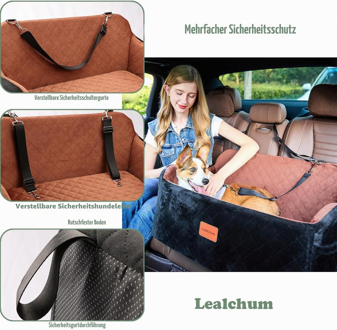 Lealchum Hundeautositz für mittelgrosse Hunde, Hundesitz Automit verstellbaren Leinen, Komfort mit M