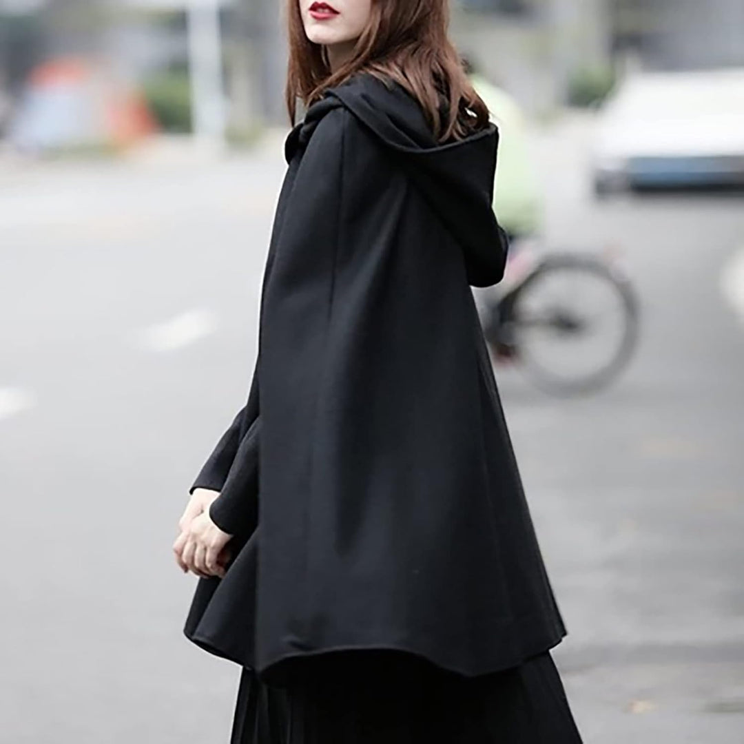 Wollen Umhang mit Kapuze Damen Vintage Einfarbig Poncho Robe Halloween Kostüm Leichte Trenchcoat Win