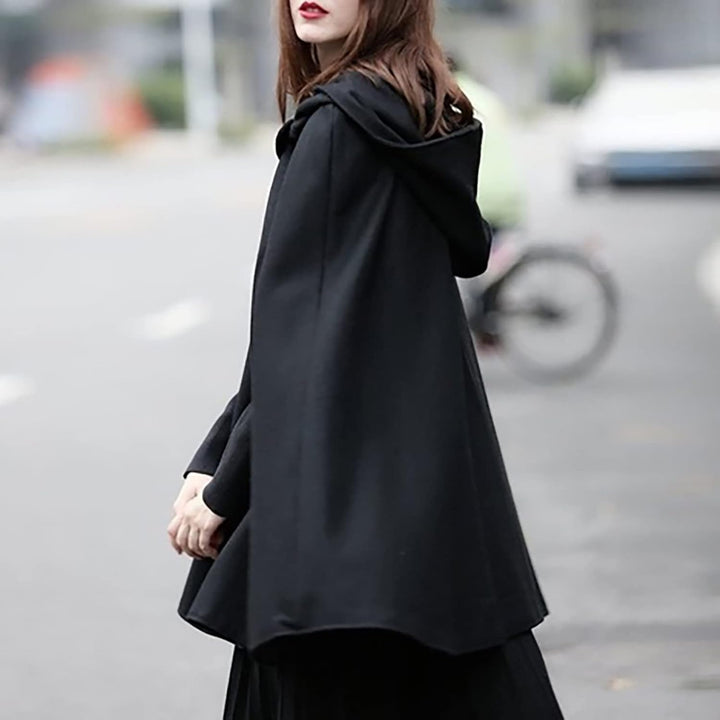 Wollen Umhang mit Kapuze Damen Vintage Einfarbig Poncho Robe Halloween Kostüm Leichte Trenchcoat Win