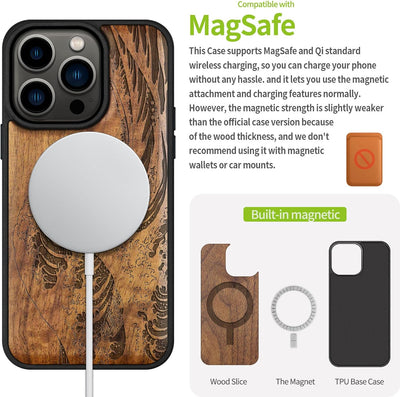 Carveit Handyhülle für iPhone 15 Pro Cover Kompatibel mit Magsafe [Holz und TPU Silikon Hybrid hülle