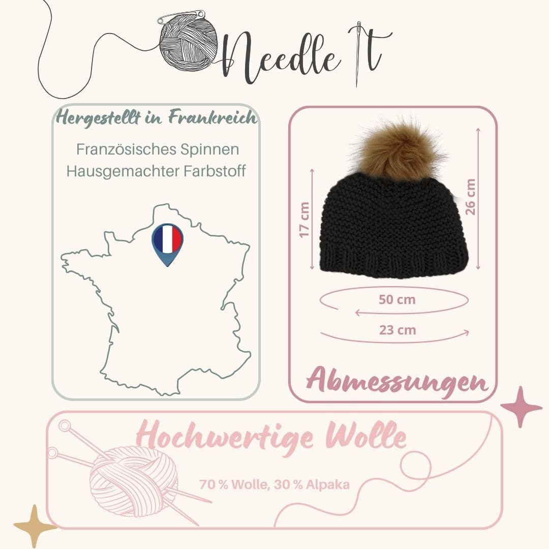 Needle It® Strickset Mütze komplett grau - Wollmütze zum Selberstricken für Kinder und Erwachsene -