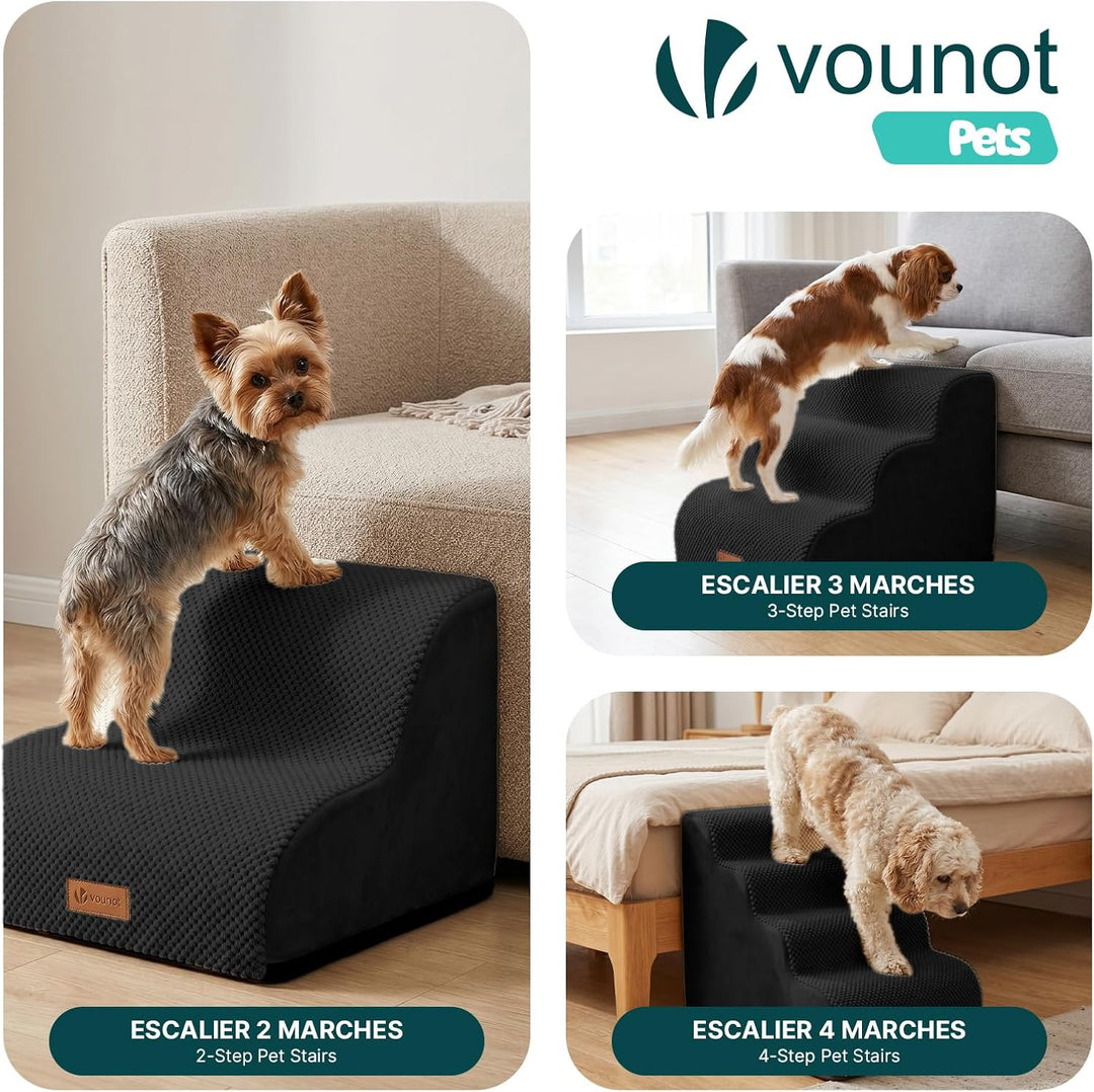 VOUNOT® Hundetreppe 3 Stufen für kleine Hunde &amp; Katzen, Haustiertreppe aus hochdichtem Schwamm, ruts