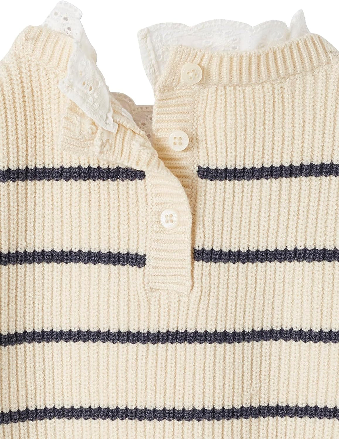 Vertbaudet Baby Pullover mit Volantkragen Geschwister-Capsule Wollweiss/Marine Gestreift Klassisch,