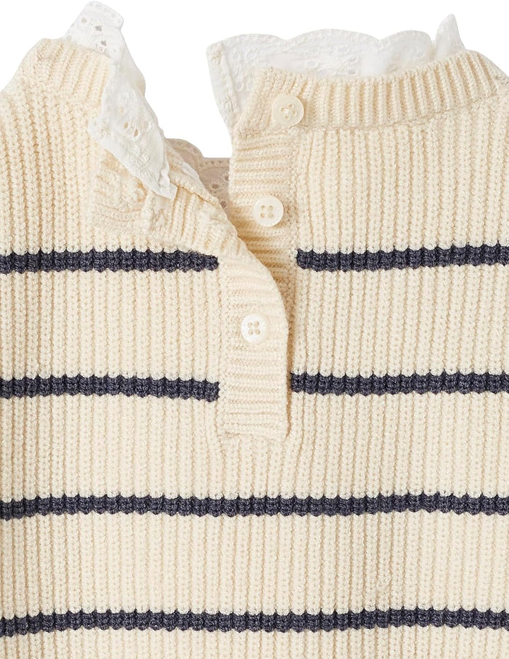 Vertbaudet Baby Pullover mit Volantkragen Geschwister-Capsule Wollweiss/Marine Gestreift Klassisch,