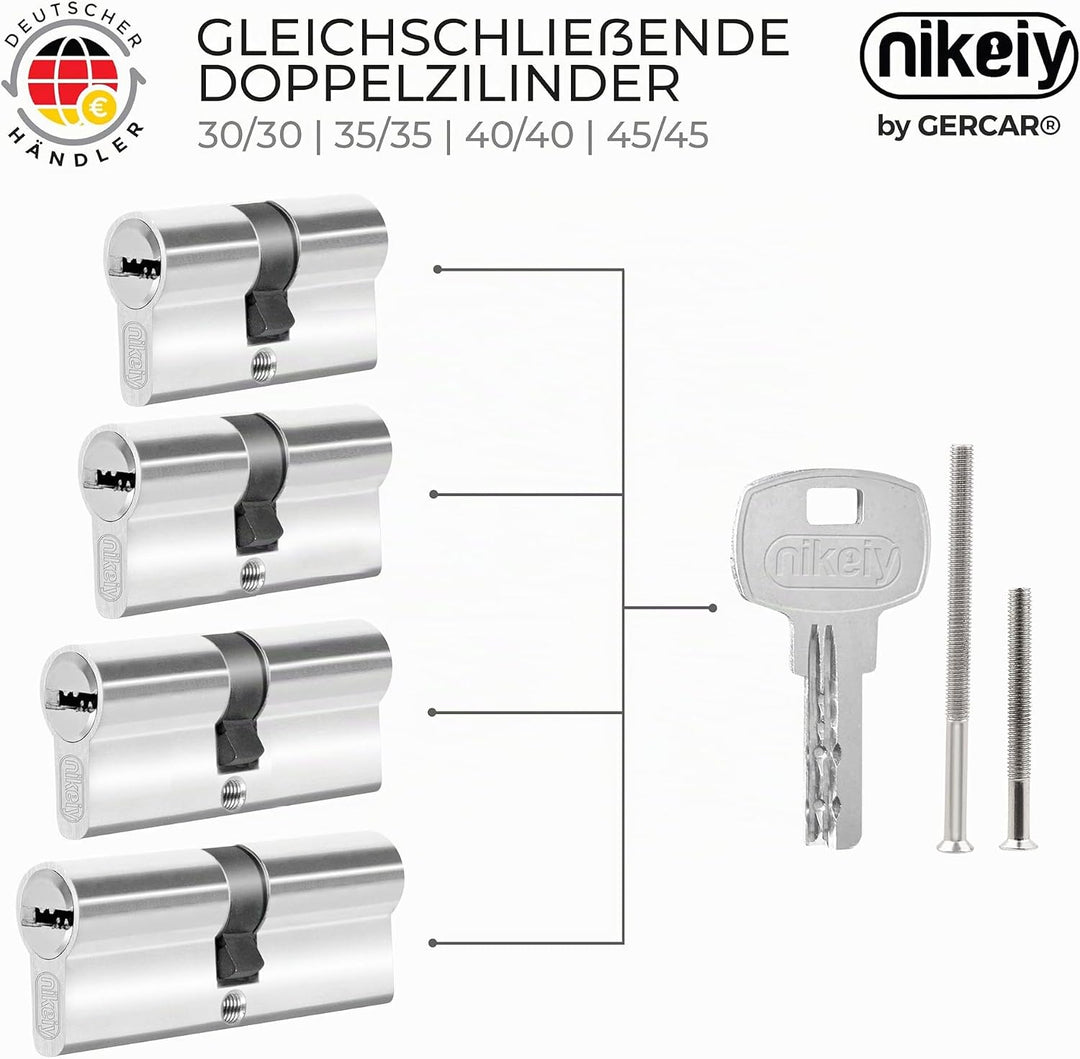 GERCAR Profilzylinder Schliesszylinder Zylinderschloss 35/35 Doppelzylinder Türschloss - inkl. 10 Sc