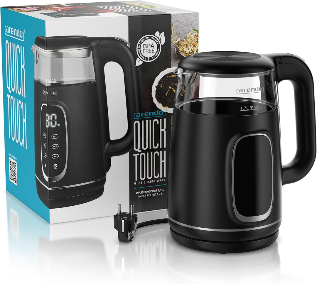 Arendo - Glas Wasserkocher mit Temperatureinstellung - Edelstahl - Doppelwand Design Cool Touch - Di