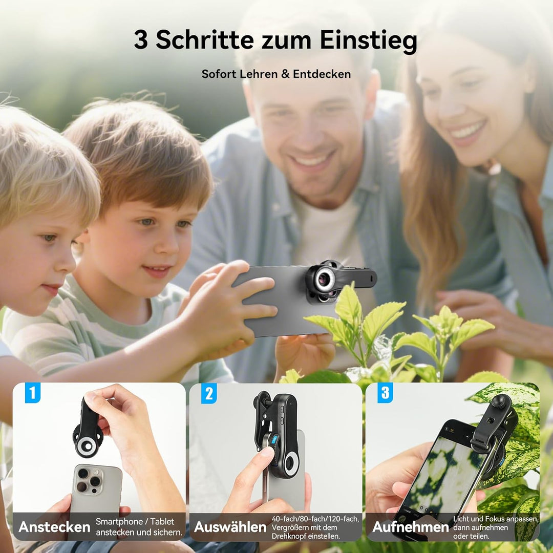 Evil Eye 40X-80X-120X Handy Mikroskop, Smartphone Mikroskop mit CPL-Filter, 16 LED, 8 UV-LED, Raddes