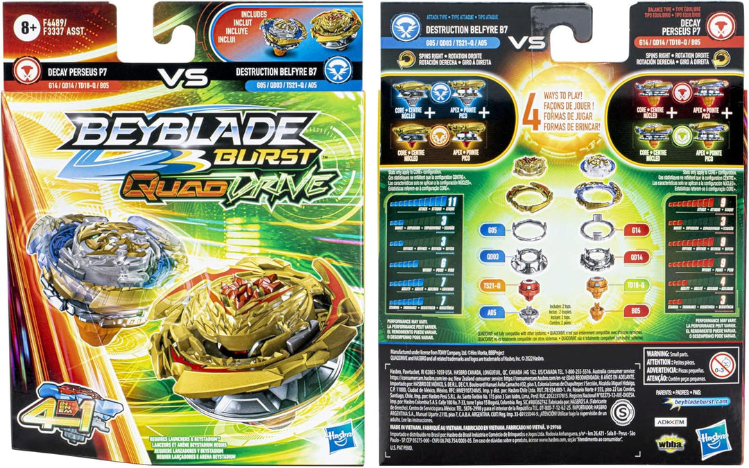 Beyblade Burst QuadDrive Destruction Belfyre B7 and Decay Perseus P7 Spinning Top Dual Pack – 2 Kamp