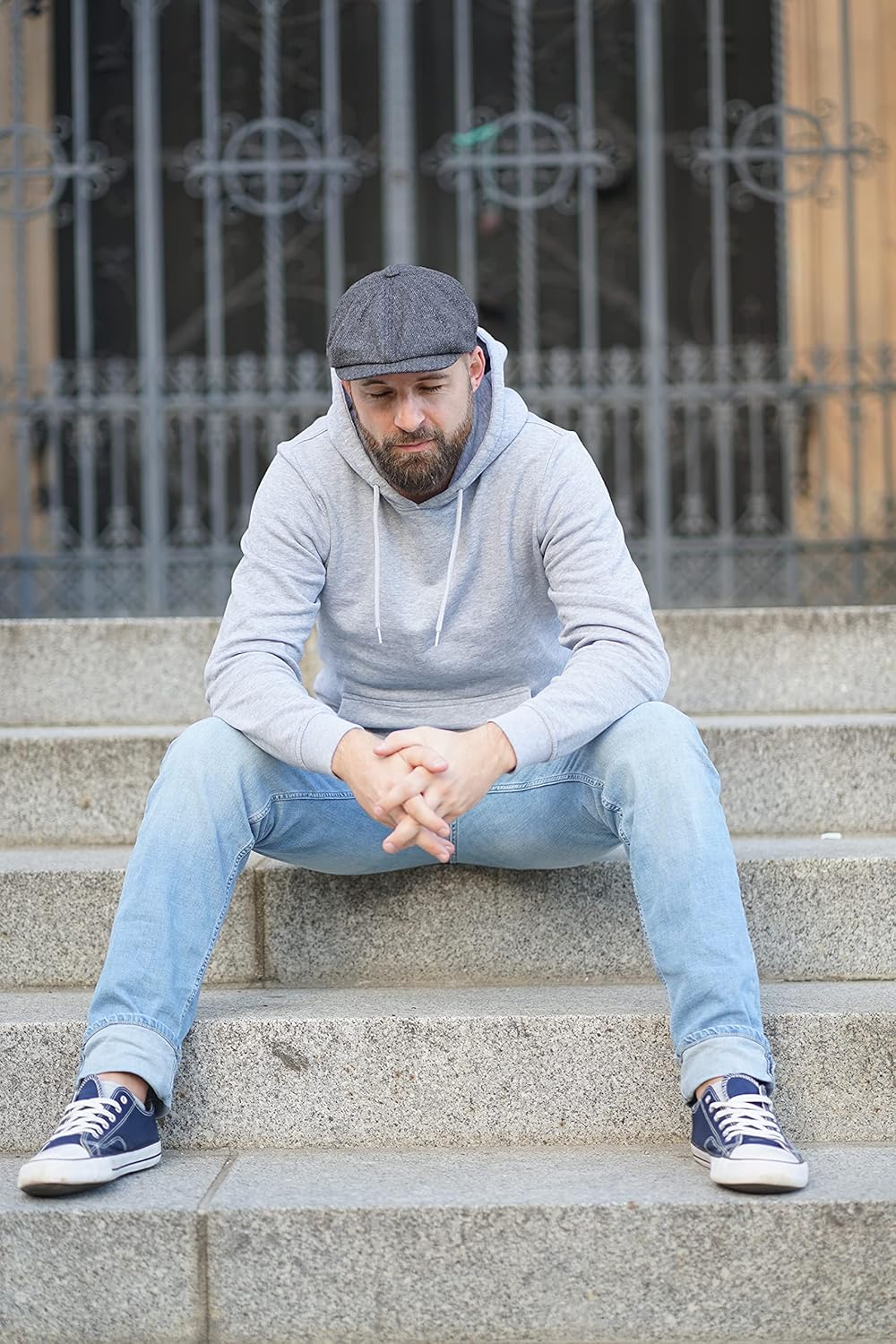 WEROR Herren Schiebermütze Flatcap Cap Mütze Fischgrät WEROR-320.1 60-61 Anthrazit, 60-61 Anthrazit