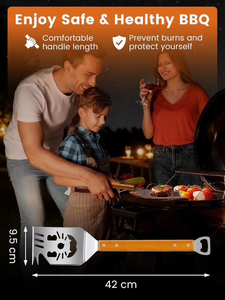 Landrip Grillspachtel für Barbecue, 8 in 1 Grillbesteck mit Holzgriff, Edelstahl，Multifunktionales G
