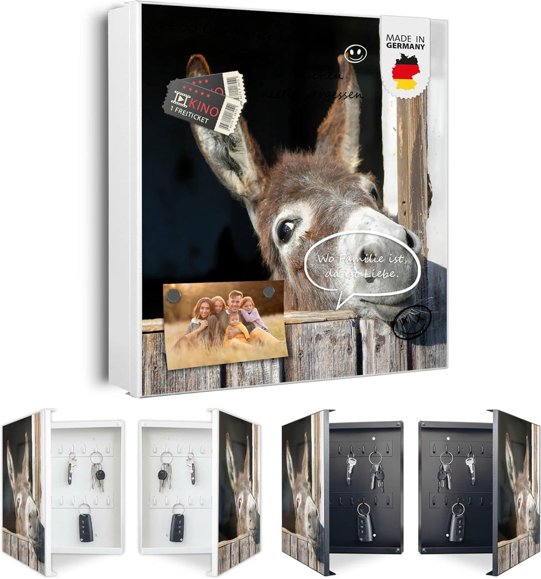 banjado® Grosser Schlüsselkasten Glas/Schlüsselbox 30cm x 30cm mit 50 Haken - Motiv Nicki/Schlüsselk