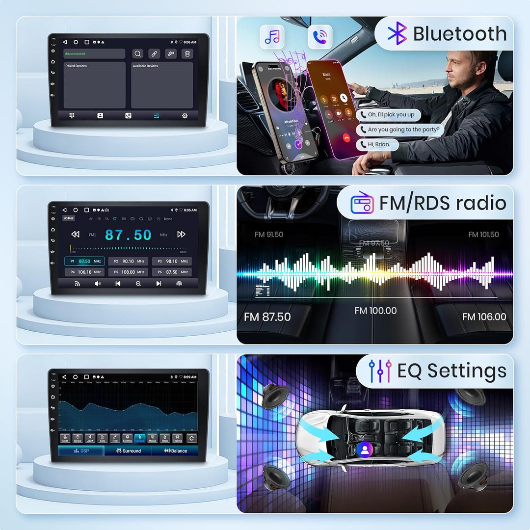 Hodozzy Doppel Din 1080P 10 Zoll Android Autoradio mit MirrorLink für Android/IOS,Autoradio 2 DIN MI