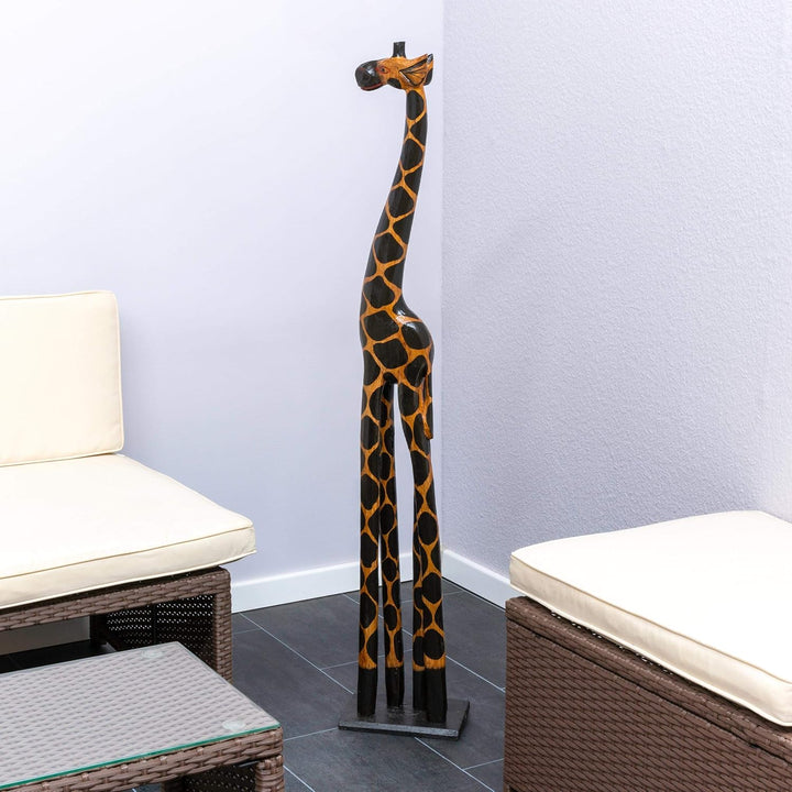 Nexos Trading Deko Giraffe Holzfigur Skulptur Afrika Handarbeit Grösse 120 cm – dunkel