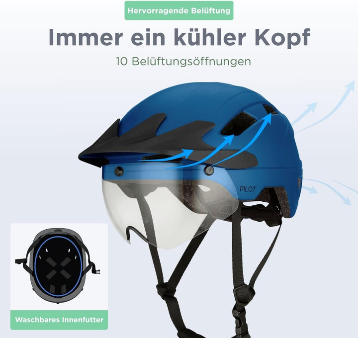 GOOFF Pilot S-Pedelec Helm - Schutz für schnelle E-Bike Fahrten – Fahrradhelm mit Visier und Licht –