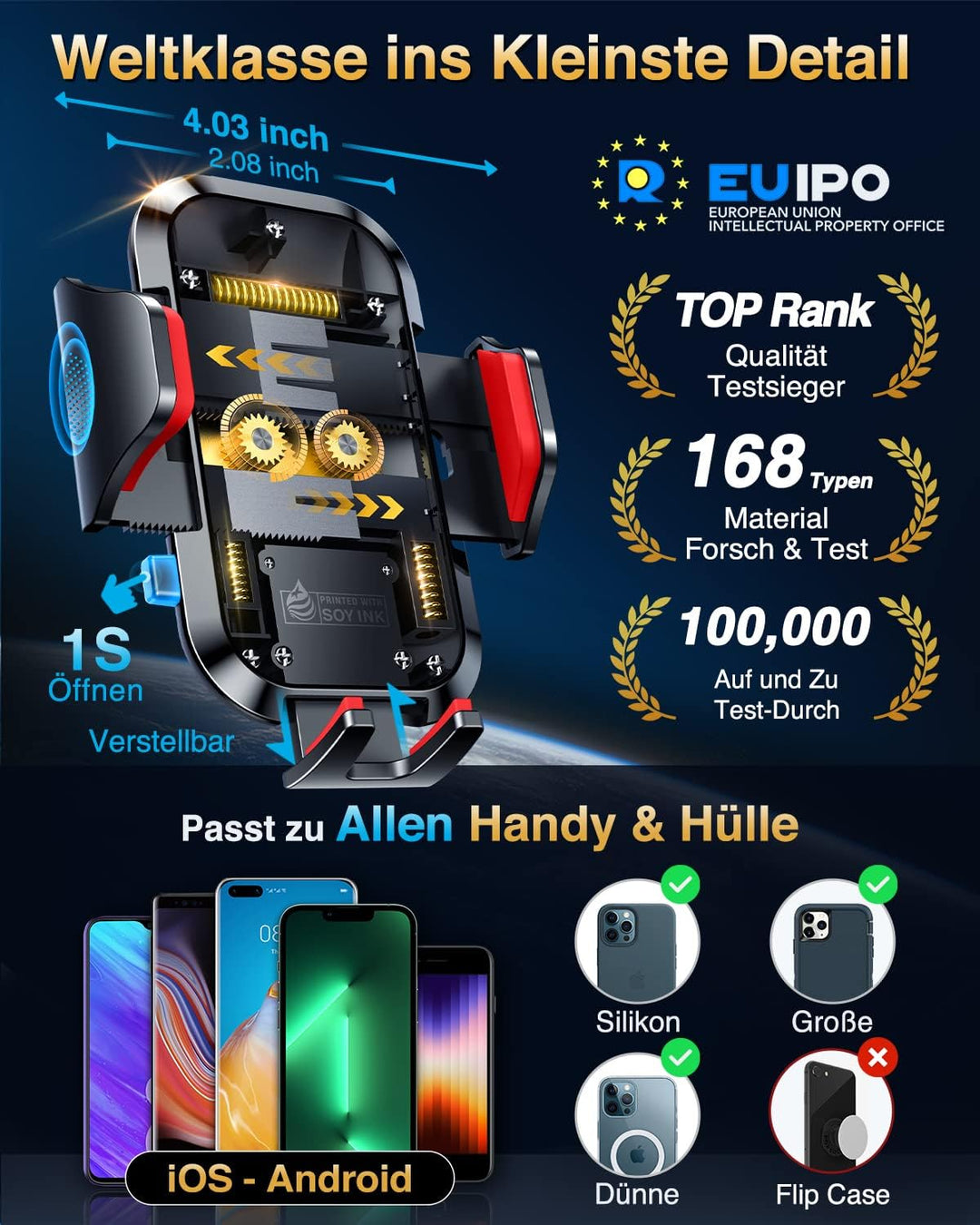 VANMASS Handyhalterung Auto 2024 Upgrade Super Stabil 3 in 1 Saugnapf & Lüftung 100% Sicher Universa