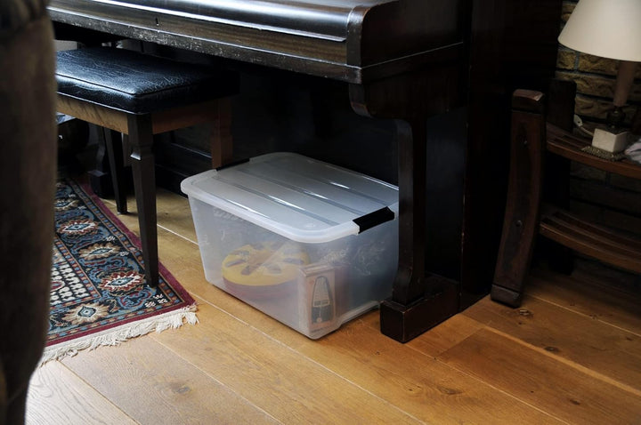 Iris Ohyama Aufbewahrungsbox mit Deckel, 30L, 6er-Set, Transparent, Schnappverschlüsse mit Griffen,