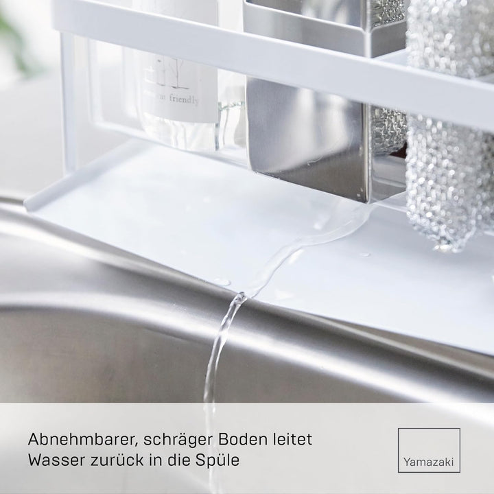 YAMAZAKI 5016 Tower Abtropfgestell für Schwämme und Seifenspender, weiss, Stahl, Minimalistisches De