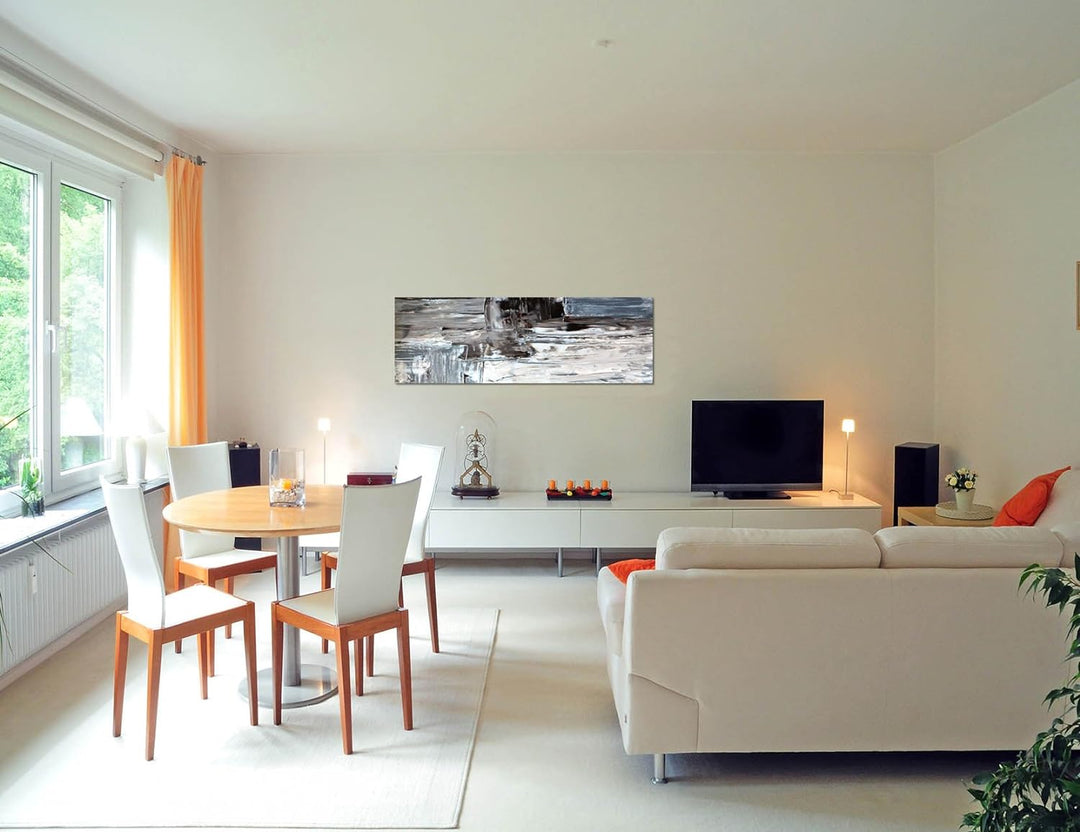 Paul Sinus Art Panoramabild auf Leinwand und Keilrahmen 150x50cm Kunstmalerei abstrakt braun grau