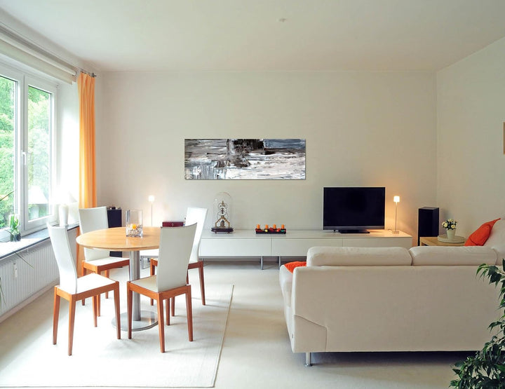 Paul Sinus Art Panoramabild auf Leinwand und Keilrahmen 150x50cm Kunstmalerei abstrakt braun grau