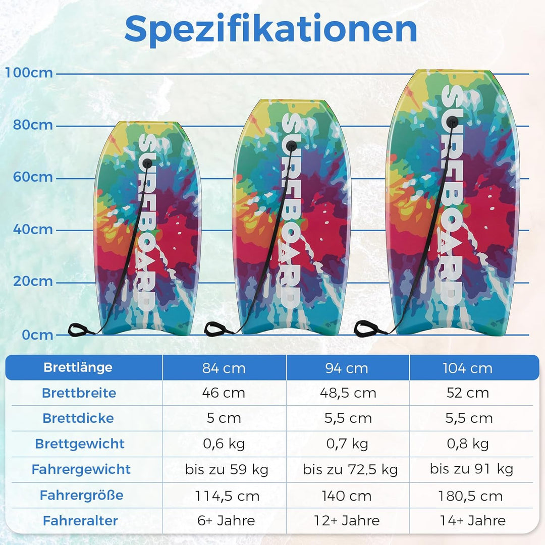 COSTWAY Bodyboard für Kinder, Surfbrett mit EPS-Kern, XPE-Deck, HDPE-Unterseite &amp; Handgelenkschlaufe