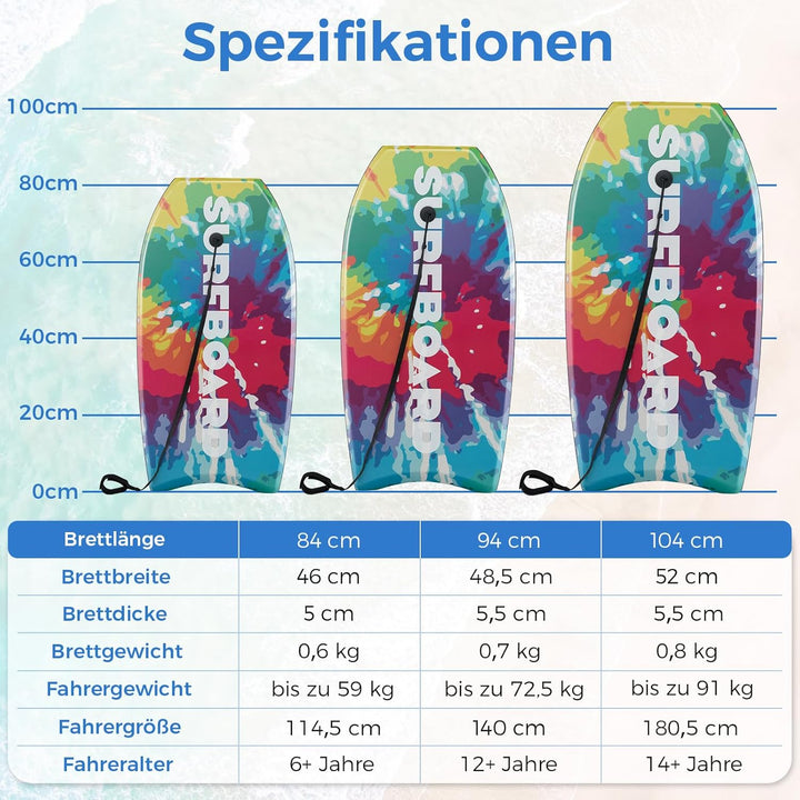 COSTWAY Bodyboard für Kinder, Surfbrett mit EPS-Kern, XPE-Deck, HDPE-Unterseite &amp; Handgelenkschlaufe