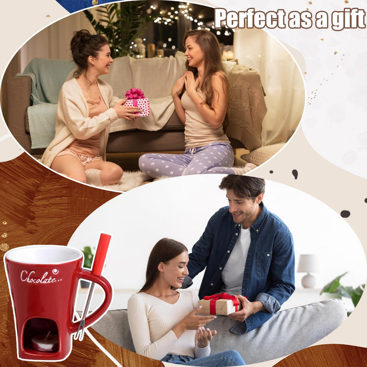 WELLXUNK Schokoladen Fondue Becher Set, 200 ml Keramik Schokoladenfondue Tasse, Rot Schokofondue Tas