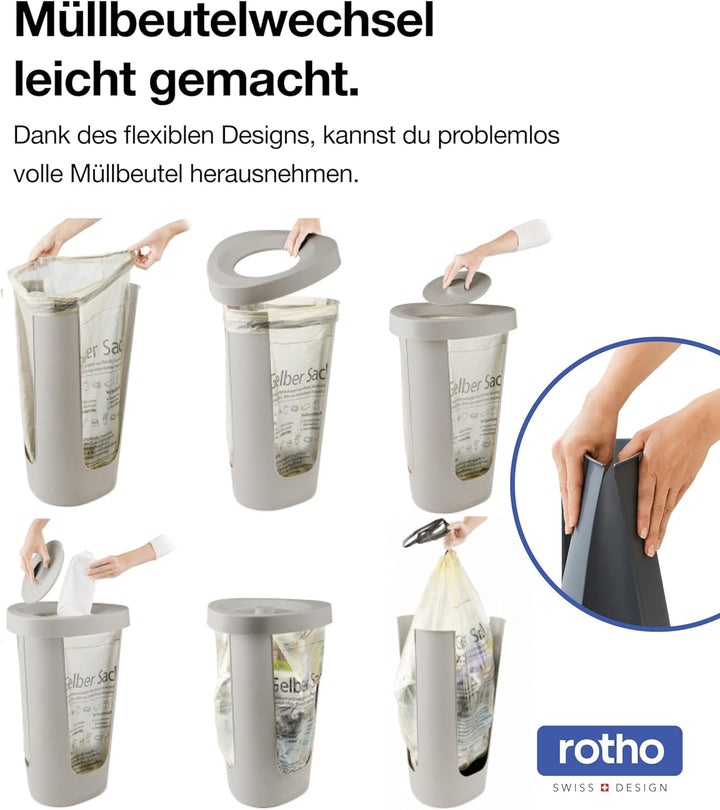 Rotho Fabu Müllsackständer gelber Sack mit Deckel, Kunststoff (PP recycelt), cappuccino, (40.0 x 40.
