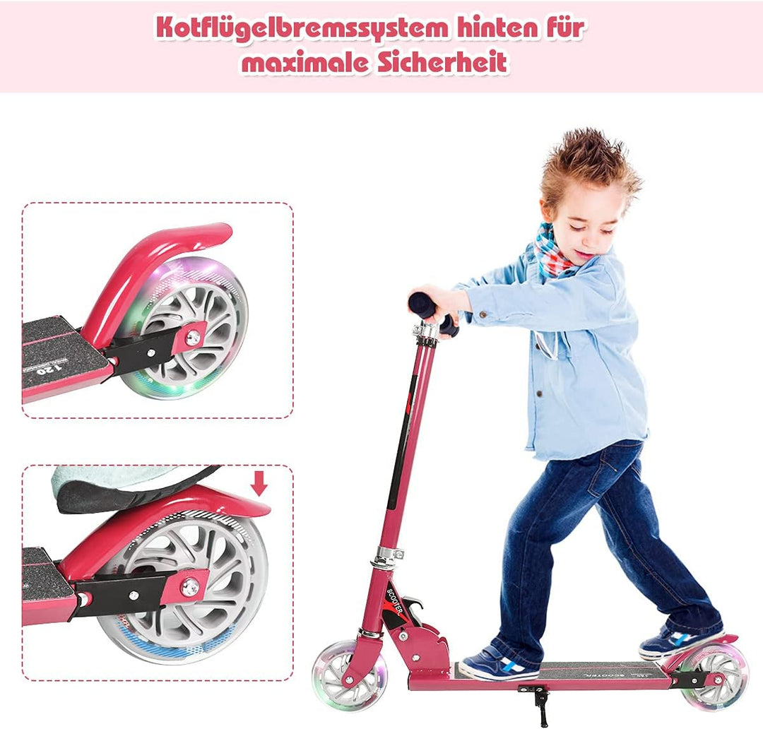 GYMAX Faltbare Kindersooter, Kinder Roller mit LED leuchtenden Räder, Tretroller 3 höhenverstellbar
