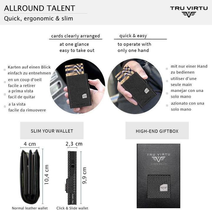 TRU VIRTU® Wallet Click &amp; Slide Strap Edition Diagonal Carbon Black/Black, Diagonal Carbon Black/Bla