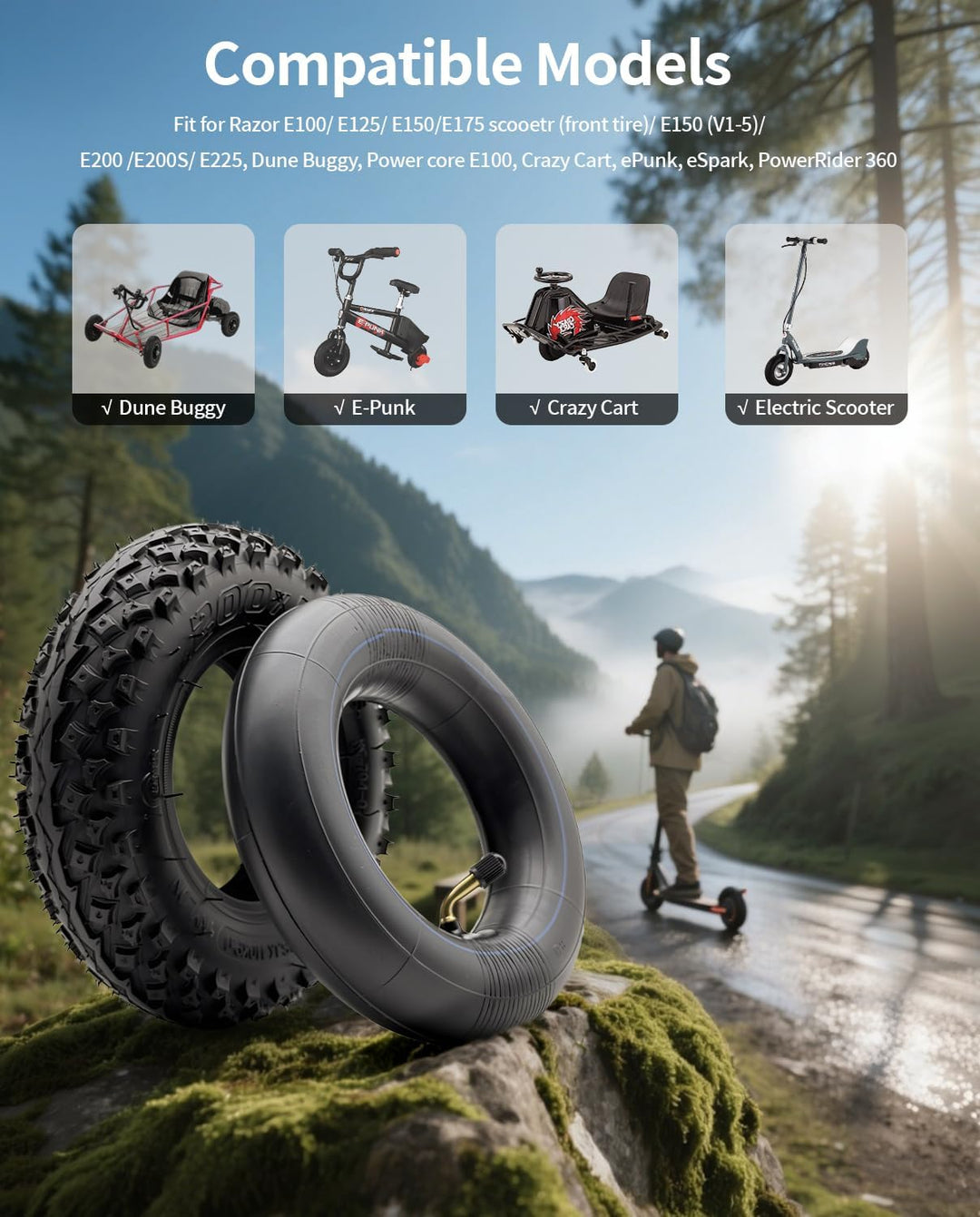 200x50 Offroad-Reifen, geeignet für Speedway Mini 4 Pro, Reifen 8 x 2 Zoll mit Luftkammer, geeignet