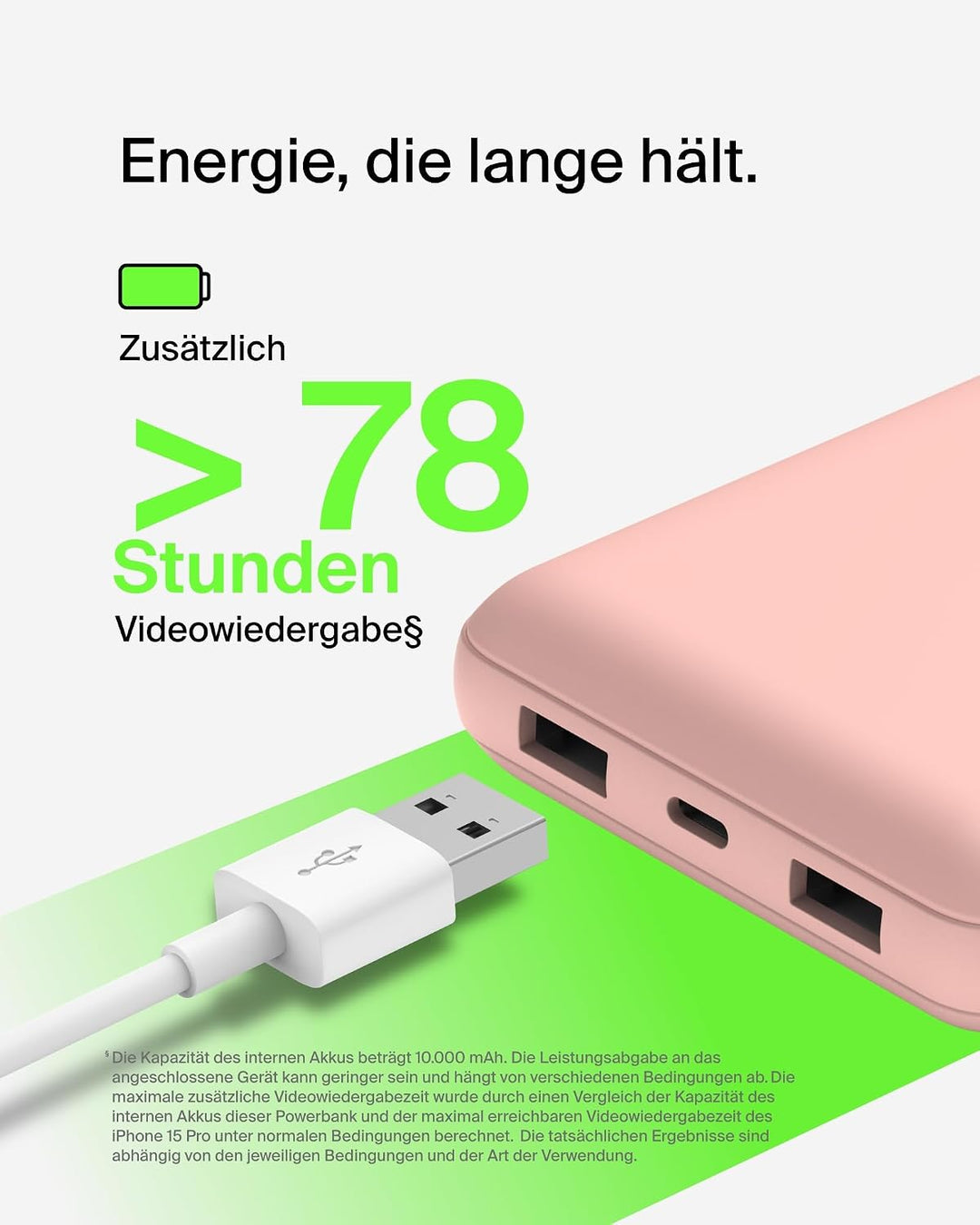 Belkin tragbares USB-C-Ladegerät, 20.000 mAh, 20K Powerbank mit USB-C-Ein-/Ausgang und 2 USB-A-Ansch