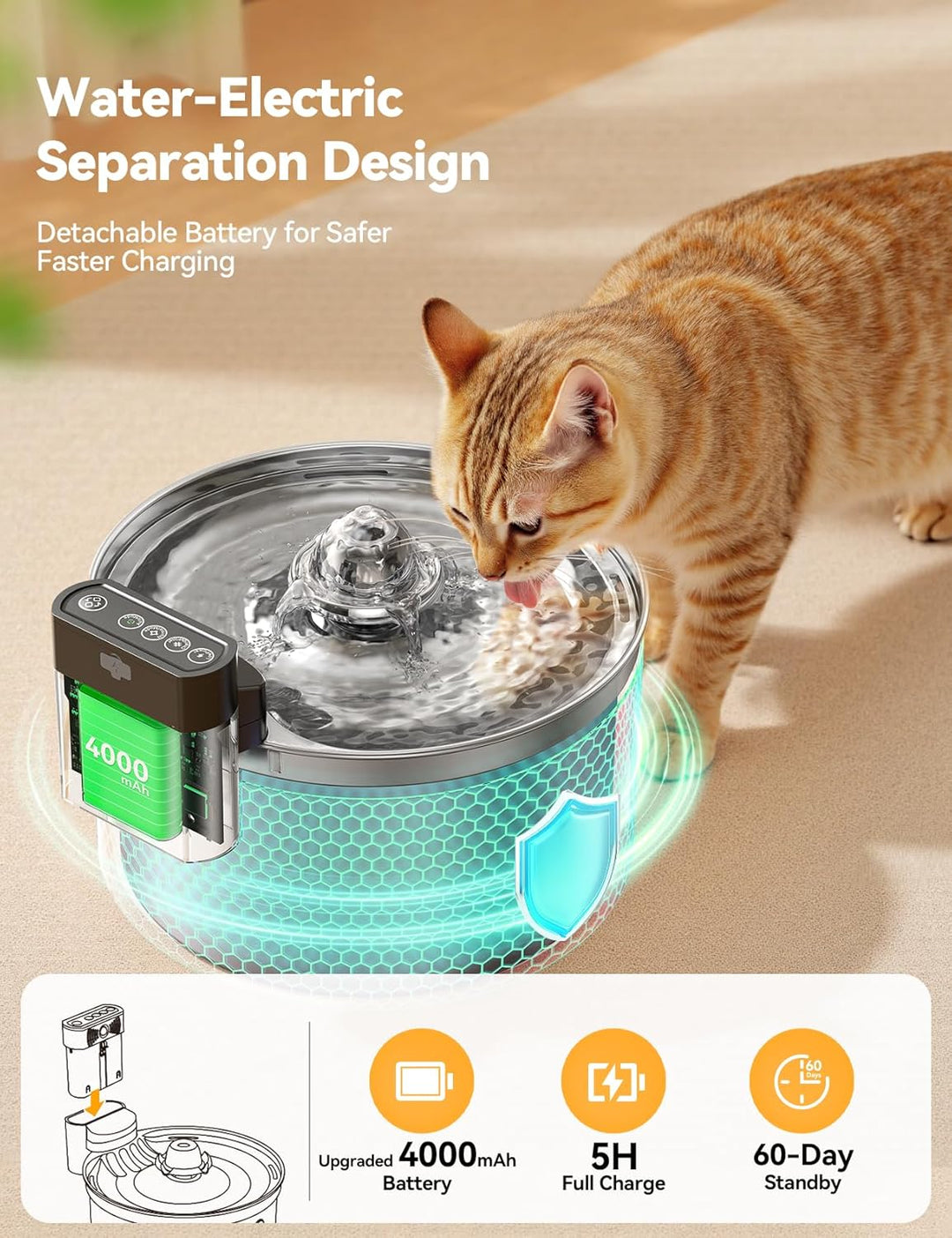 Katzenbrunnen Edelstahl Kabellos mit Sensor für Katzen und Hunde 3,5L|FEELNEEDY [FN-W19] Wasser-und