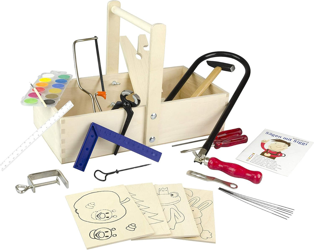 Pebaro 432S Laubsägeset in Holzschreinerkiste mit Arbeitsplatte, 27 Teile, komplettes Set, Holzkaste